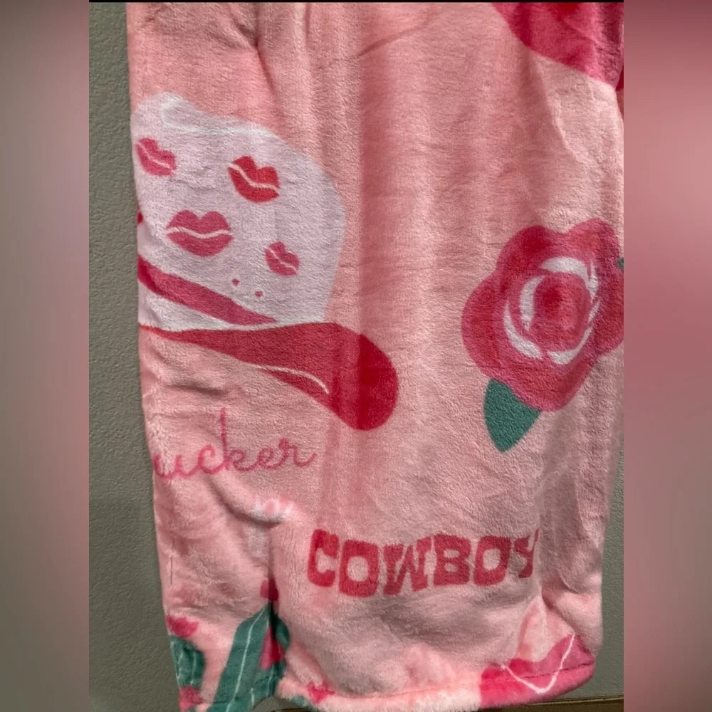 Pink Cowboy Oversized Plush Throw Valentine’s Day Cactus Hearts